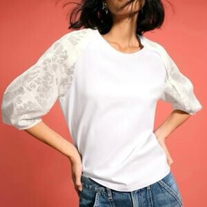 3.1 Phillip Lim Bonded Lace sleeves white  T-Shirt Medium